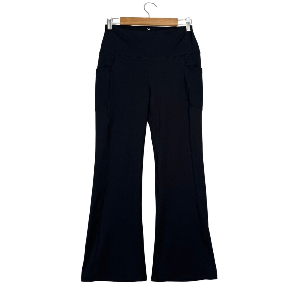 Yogalicious Womens High Waisted Flare Yoga Pants Black Side Pockets XL